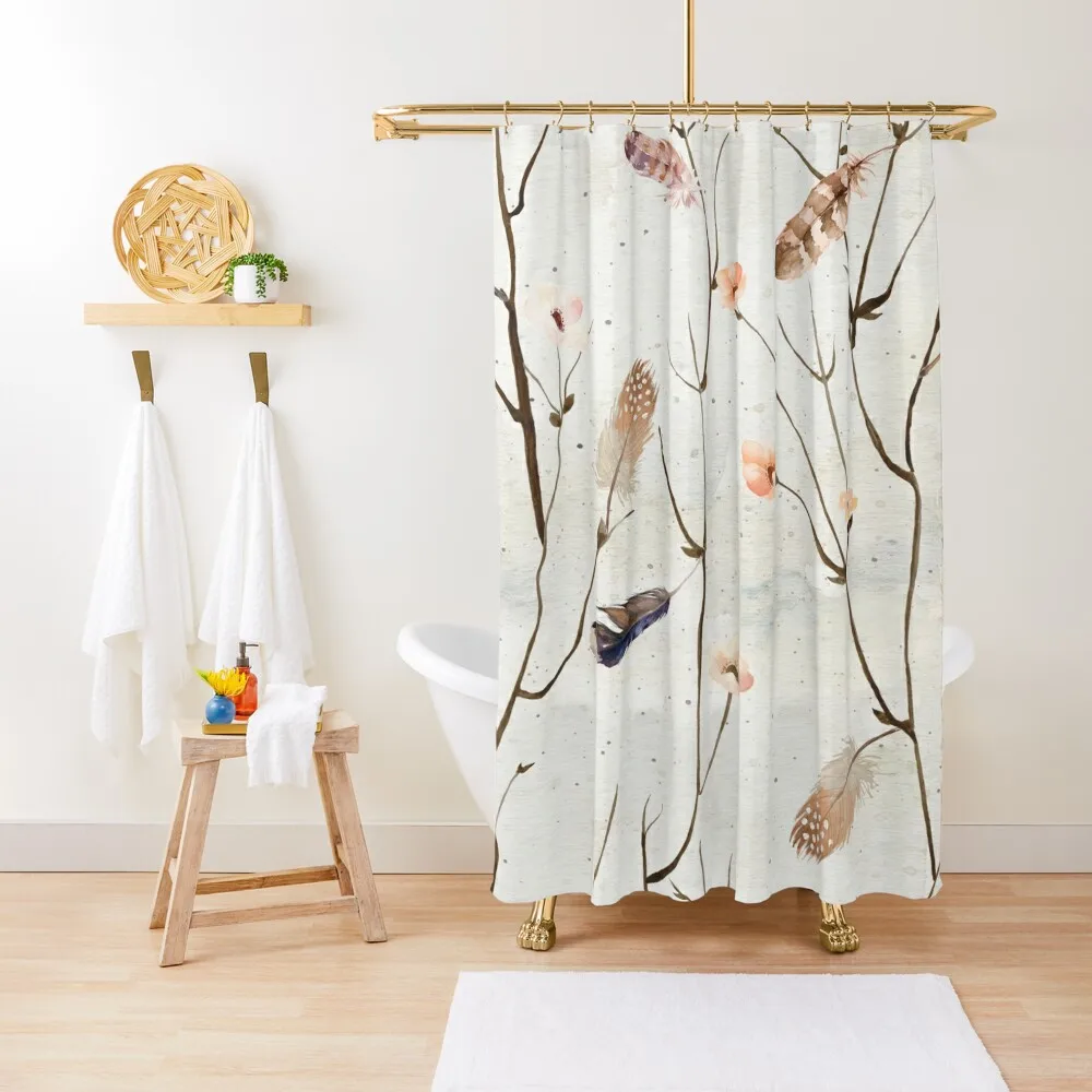 Feather tree watercolor painting Shower Curtain Funny Shower Bathroom Box Waterproof Fabric Bathroom Shower Waterproof Curtain