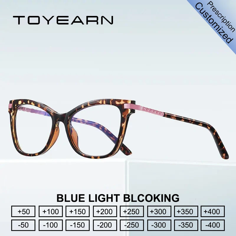 

TOYEARN Fashion Lady Cat Eye Reading Glasses Women Myopia Customized Prescription Blue Light Blocking Optical Eyeglasses Frame