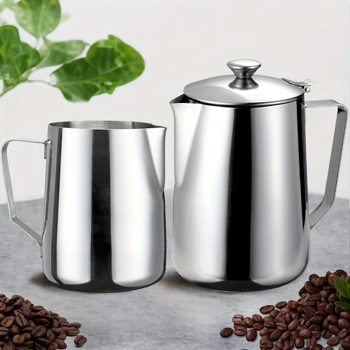 

2Pcs Milk Frothing Pitcher Espresso Steaming Pitchers, 20oz & 33oz Stainless Steel Milk Steamer Cup Frother Jug for Espresso