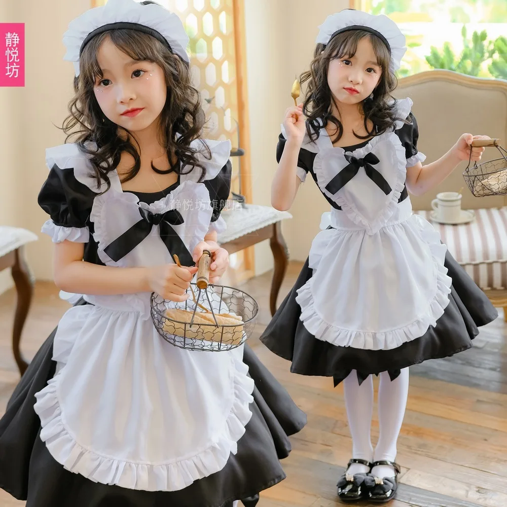Kids Alice Black Maid Dress Lolita Dress Halloween Girls Maid Stage Costume Costume