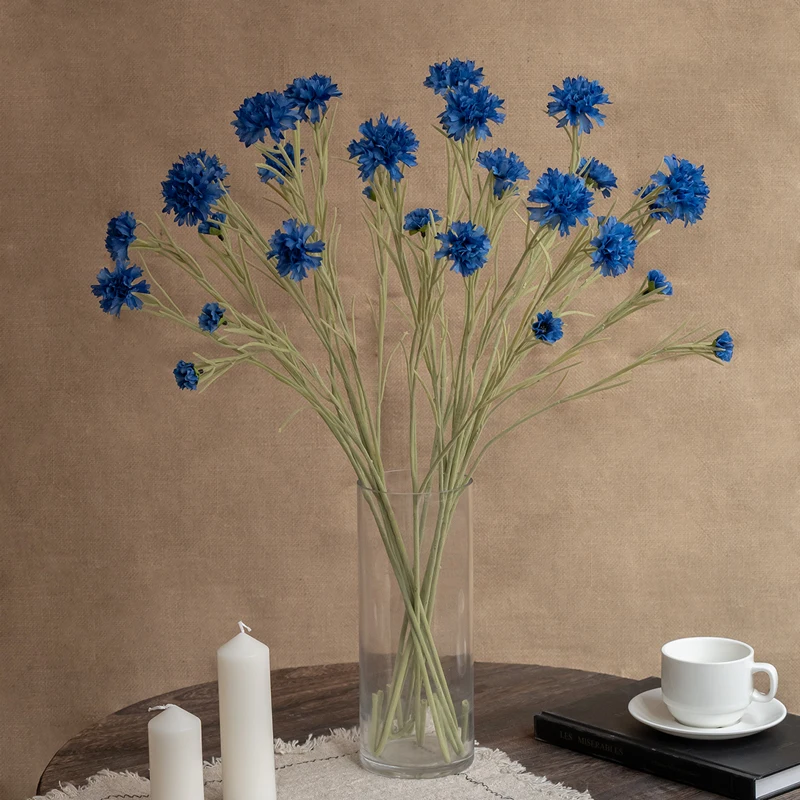 1PC Nordic Blue Long Branch Starry Cornflower Silk Artificial Flowers Home Wedding Party Decoration Flore Fleurs Artificielles