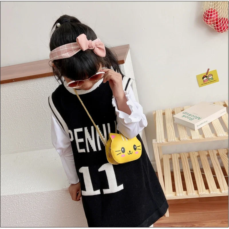 Fashion Princess Children's Mini Handbags Baby Girls PU Leather Small Shoulder Crossbody Bags Cute Cat Kids Coin Purse Wallet