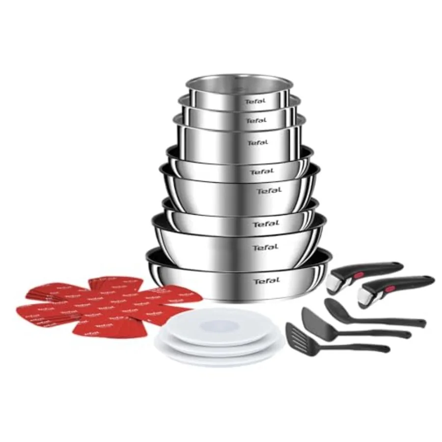 

20-Piece Cookware Set, Frying Pans with 2 Removable Handles, Induction, Non-Stick Coating, Stackable, Dishwasher Safe, Silver