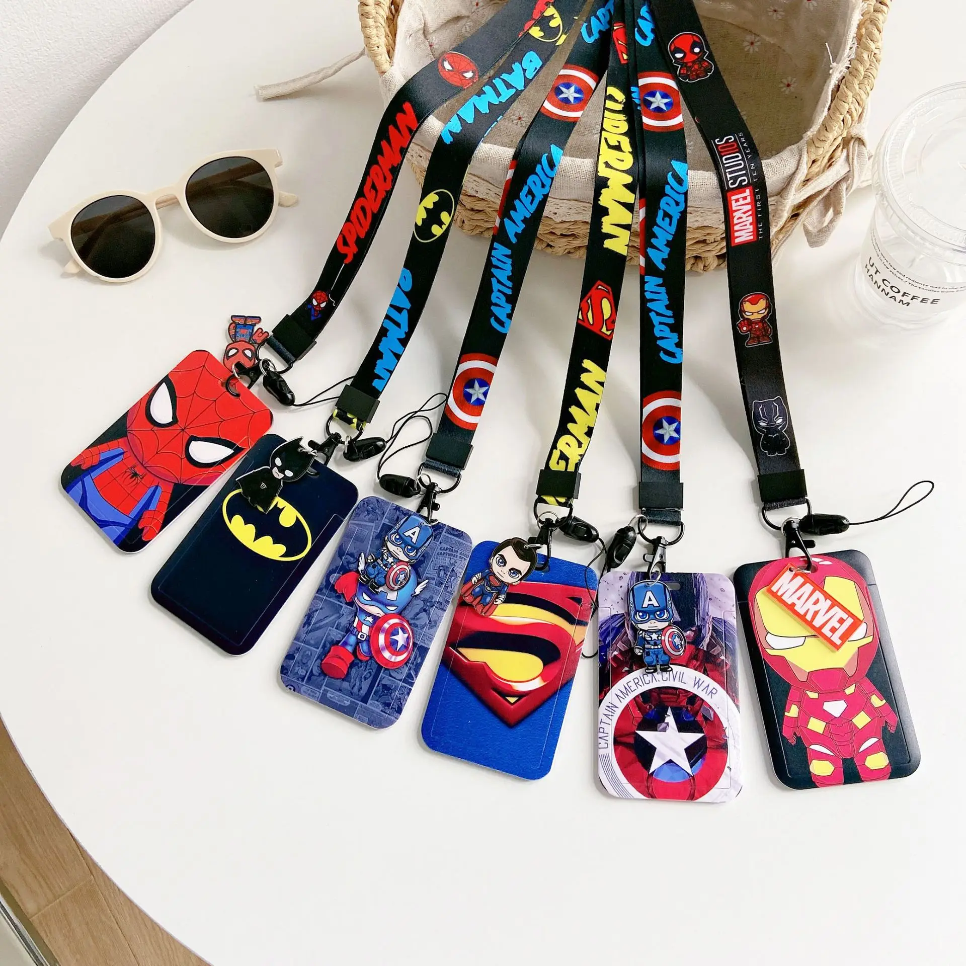 Marvel Cartoon Figure Spiderman Credential Holder Lanyard Keys ID Card Sleeve Badge Holder Charm Cartoon Keyring Neck Straps