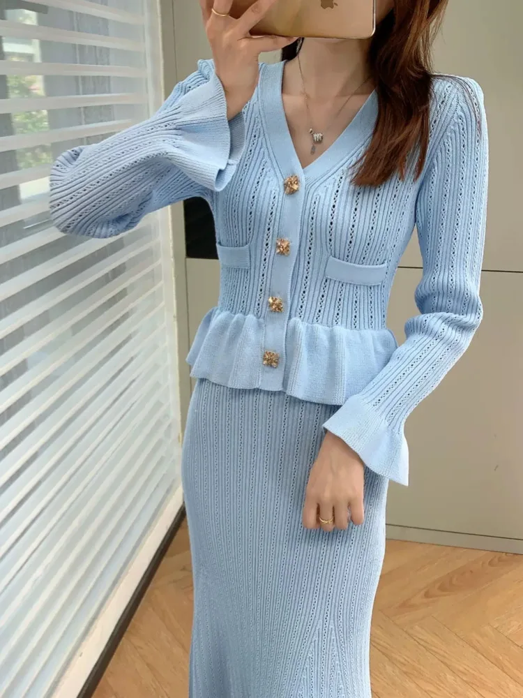 2024 new in matching sets fall winter Knit 2 piece sets women outfit Sweater cardigan long skirt conjuntos femininos outerwears