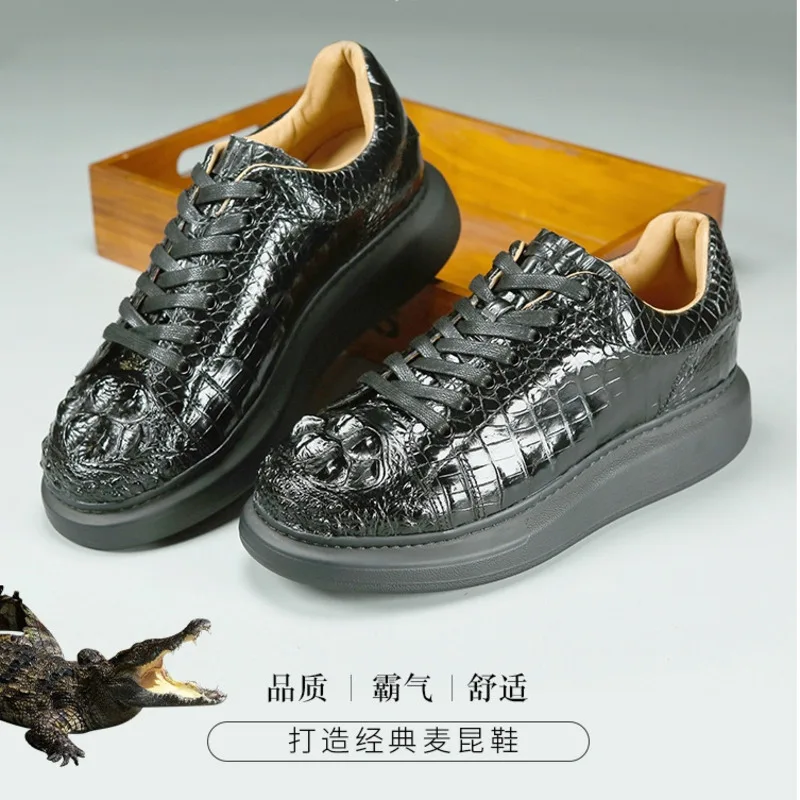 

New High End Crocodile Men's Leather Suede Sponge Sole Casual Board Fashionable Versatile Comfortable Thick Soled Sports Shoes