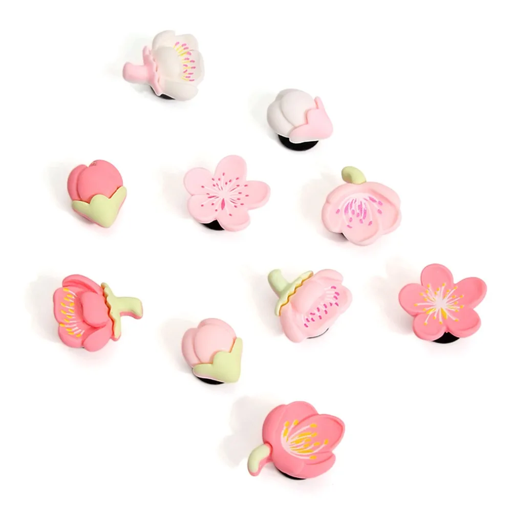 10Pcs New DIY Flower Shoe Charms Detachable Resin Shoe Decorations Peach Blossom Hole Shoe Charms Set Summer Shoe Accessories