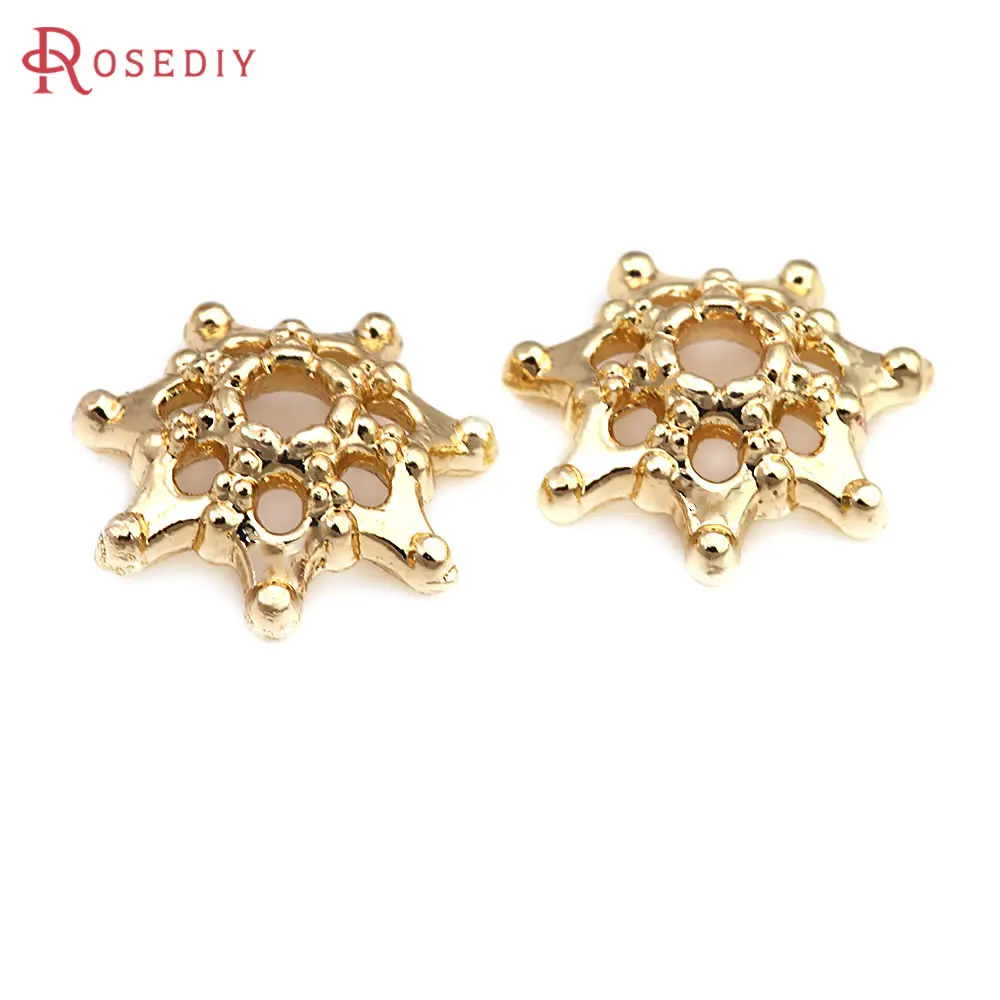 50PCS 18K Gold Color Brass Flower Beads Caps High Quality Diy Jewelry Making Supplies Necklace Earrings Accessories for Women