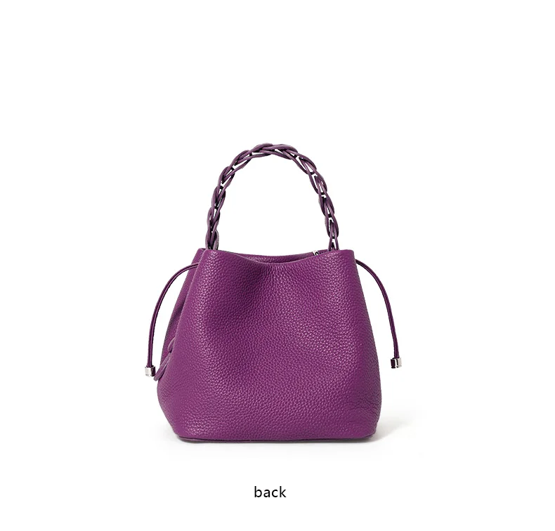 Elegante Handtasche aus echtem Leder, einzelne Schultertasche, Crossbody-Tasche, erste Schicht Rindsleder, Bucket Bag für den Arbeitsweg, Litschi-Muster – Detail 11