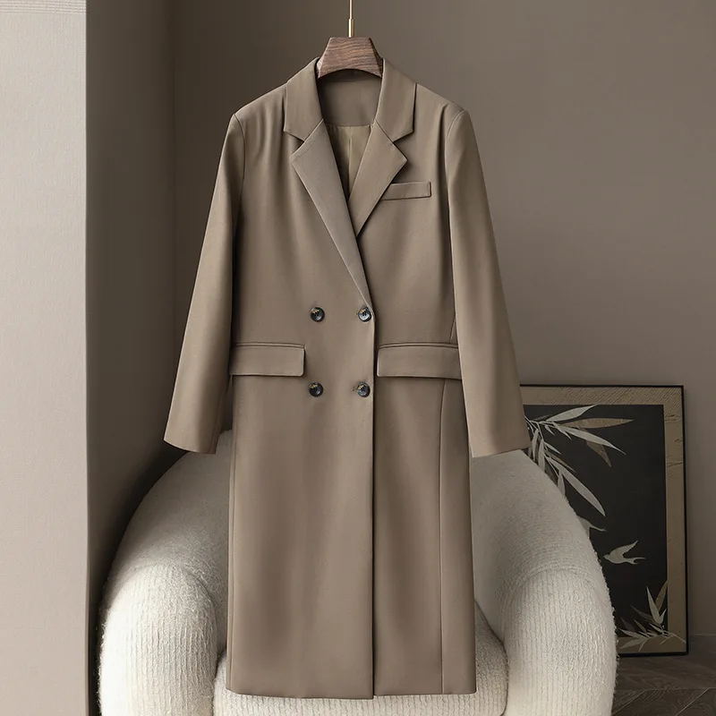 

SuperAen 2026 Spring and Autumn New Women's Long Coats Vintage Shoulder-Padded Double-Buttoned Loose Casual Coats