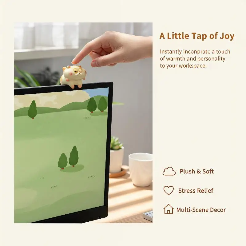 Chubby Cat Monitor Topper Sweet Cartoon Design Figurine Creative Desktop Ornament for Office Home Gamer Desk Decor