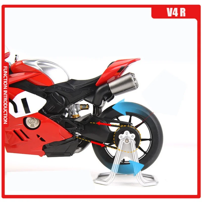 NEW 1:9 V4S Panigale Rear Wheel Rotation Alloy Motorcycle Model Vehicle Collection Sound and Light Off Road Autocycle Toys Car - Image 4