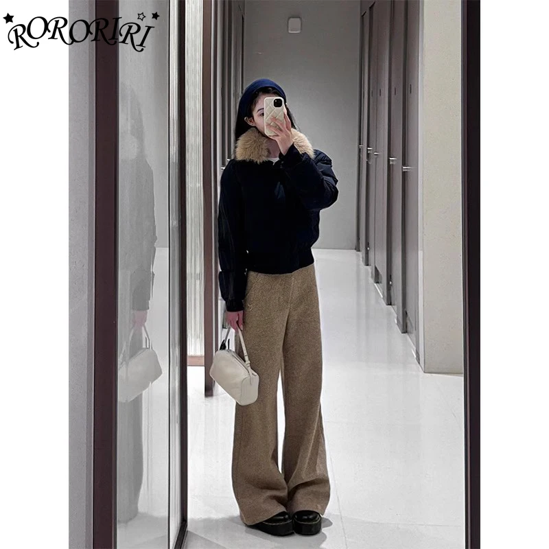 

RORORIRI Khaki High Waisted Trousers for Fall Winter Office Lady Suit Pants Straight Leg Casual Pants Floor Length Solid Slacks
