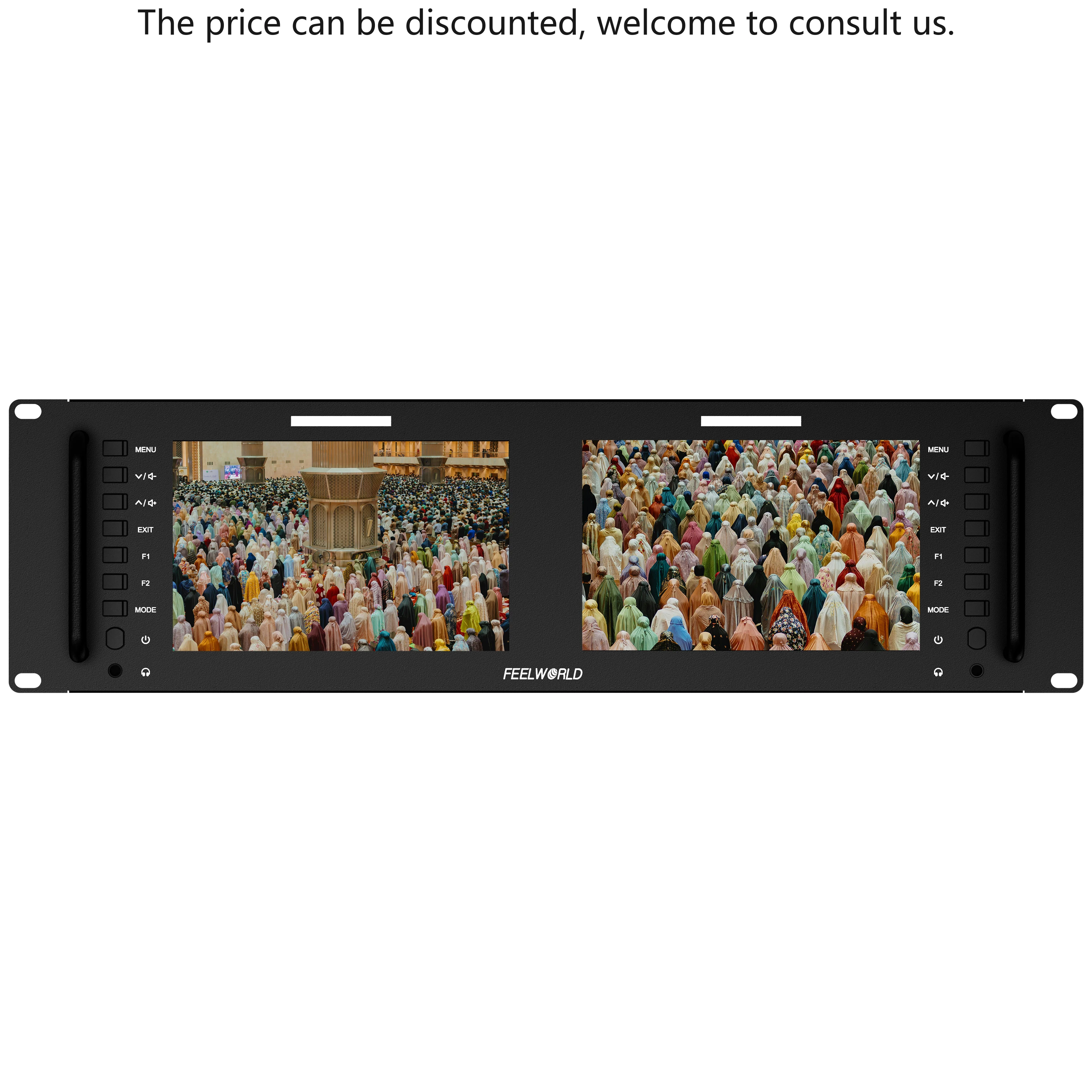 

FEELWORLD D71 PLUS Multi-screen Rack Mount Monitor, Rack Mount Monitor, Dual 7" 3RU 4K IPS Display, Packaging Customization OEM