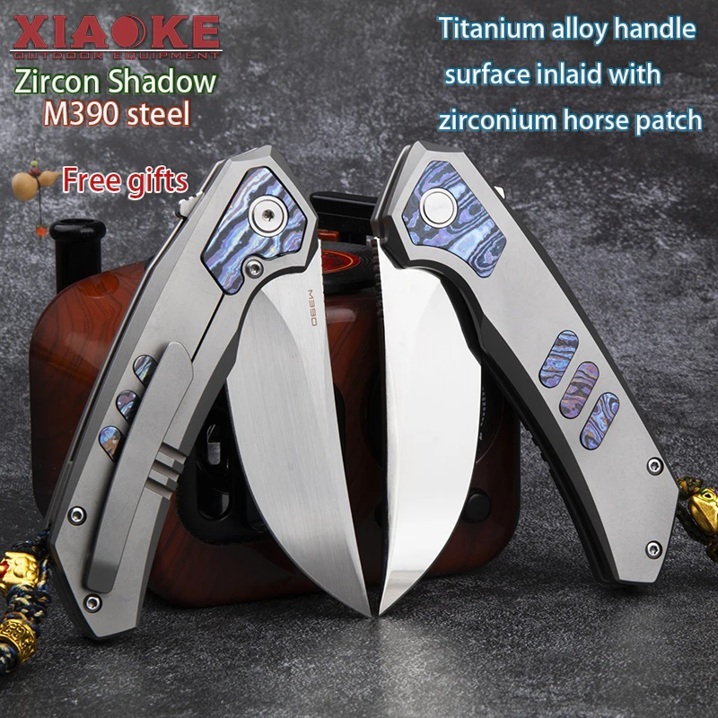 M390 Mirror Polish Folding Knife TC4 Titanium Zirconium Damascus Handle Camping Outdoor Survival Pocket Tool EDC