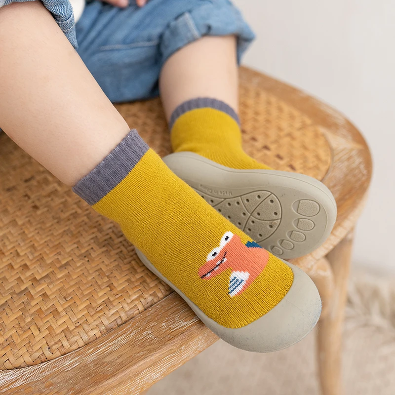 Spring Autumn Children  New Thick Terry Floor Socks Unisex Baby Non-Skid Toddler Shoes Kids Cartoon Dinosaur Indoor First Walker