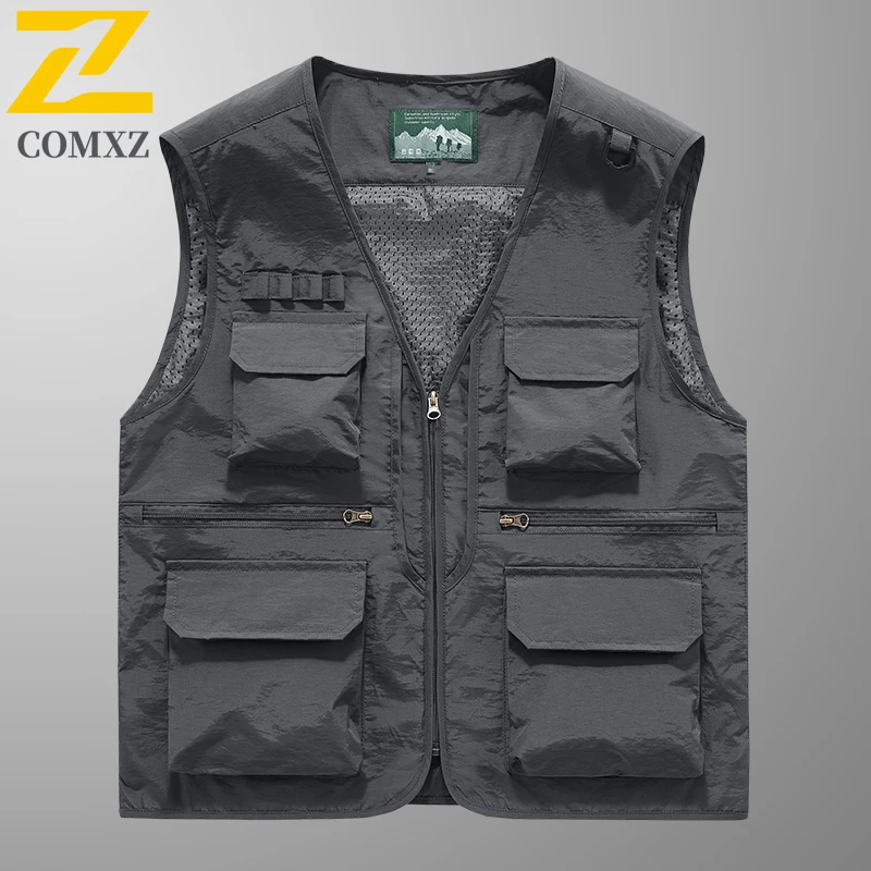 夏の新メンズカジュアルベスト軽量通気性多機能登山ノースリーブジャッケ屋外釣りキャンプベスト