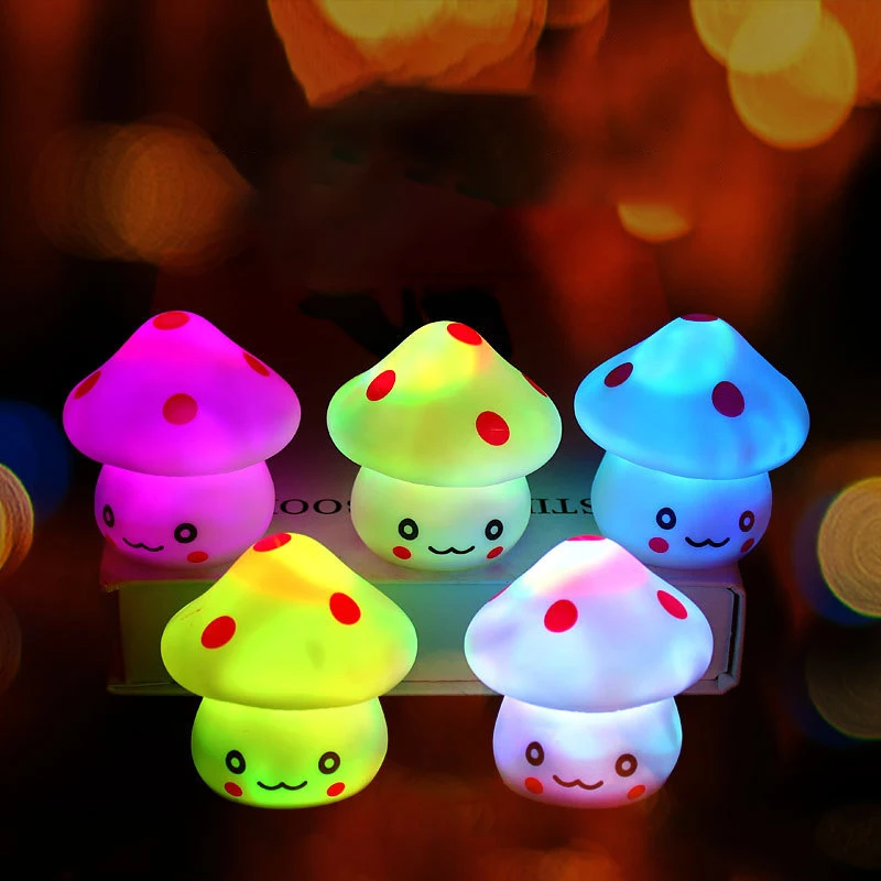 Cartoon Cute Expression Mushroom Glowing Toy Children's Colourful LED Night Light Home Decoration Ornaments Funny Birthday Gift