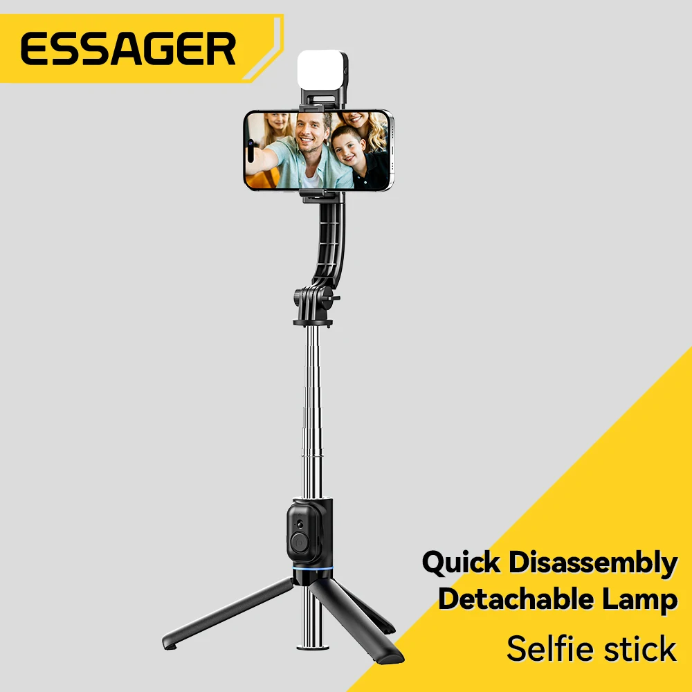 Essager Foldable Wireless Bluetooth Selfie Stick Phone Holder Tripod Fill Light Remote Shutter Retractable Rod For Huawei Xiaomi