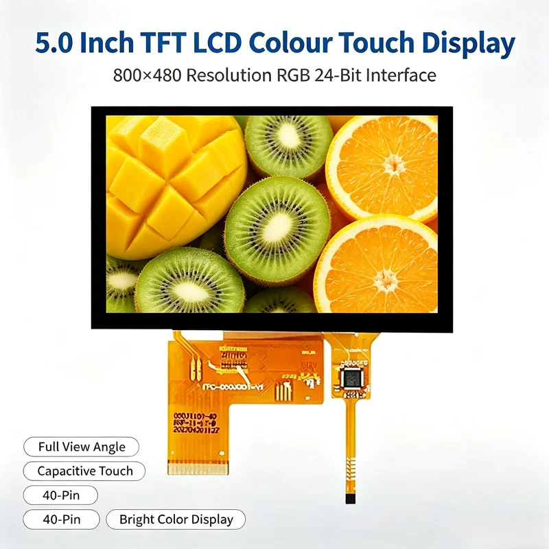 5.0 Inch Full View Angle TFT LCD Colour Display 800*480 RGB 24-Bit Interface ST7265 Driver 40-Pin Flat Capacitive
