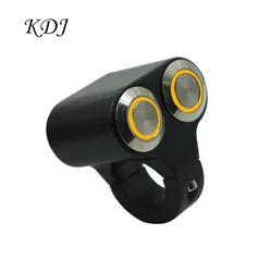 Aluminum 22mm 24mm Motorcycle Switches Headlight Hazard Brake Fog Light ON OFF Control Double Switch With Yellow Indicator Light