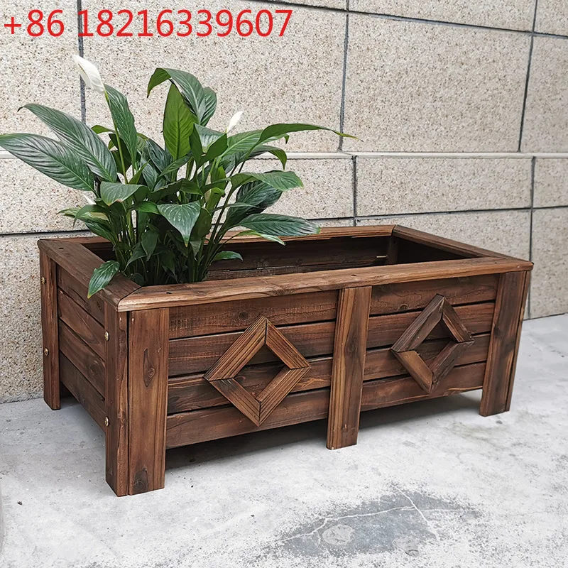 

Anticorrosive wood flower box greening large square flower bed park anticorrosive wood combination
