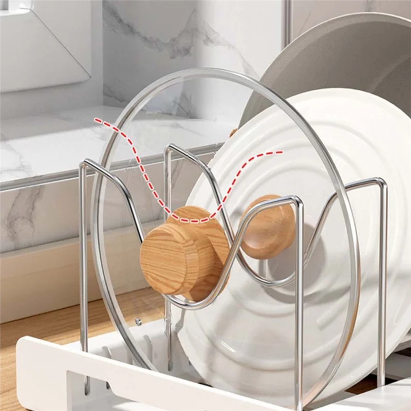 A38M Rak Organizer Tutup Panci & Panci Yang Dapat Diperluas Di Bawah Kabinet-Rak Organizer Panci Dicelup Karet untuk Organizer Kabinet Dapur A Du