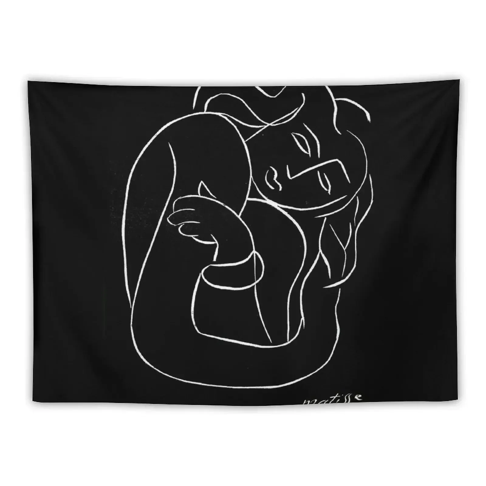 

TAHITIAN LADY : Vintage Matisse Black and White Painting Print Tapestry Wallpapers Home Decor Tapestry