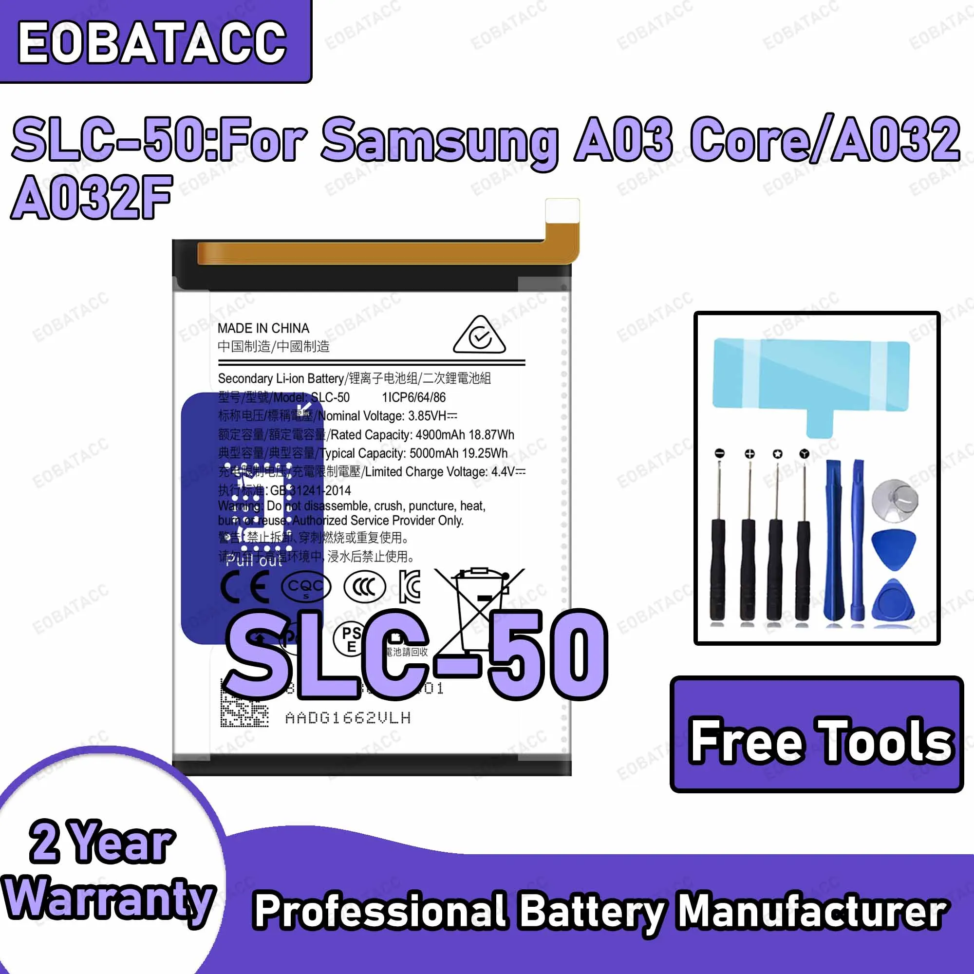 5000mAh SLC-50 Replacement Battery for Samsung Galaxy A03 Core/A032 Repair Tools Kit