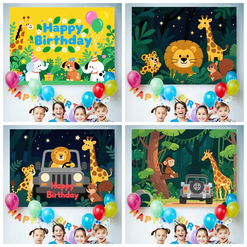 

Jungle Safari Wild One Birthday Party Backdrop Baby Shower Photography Custom Background Animals Party Decor Cake Smash Banner
