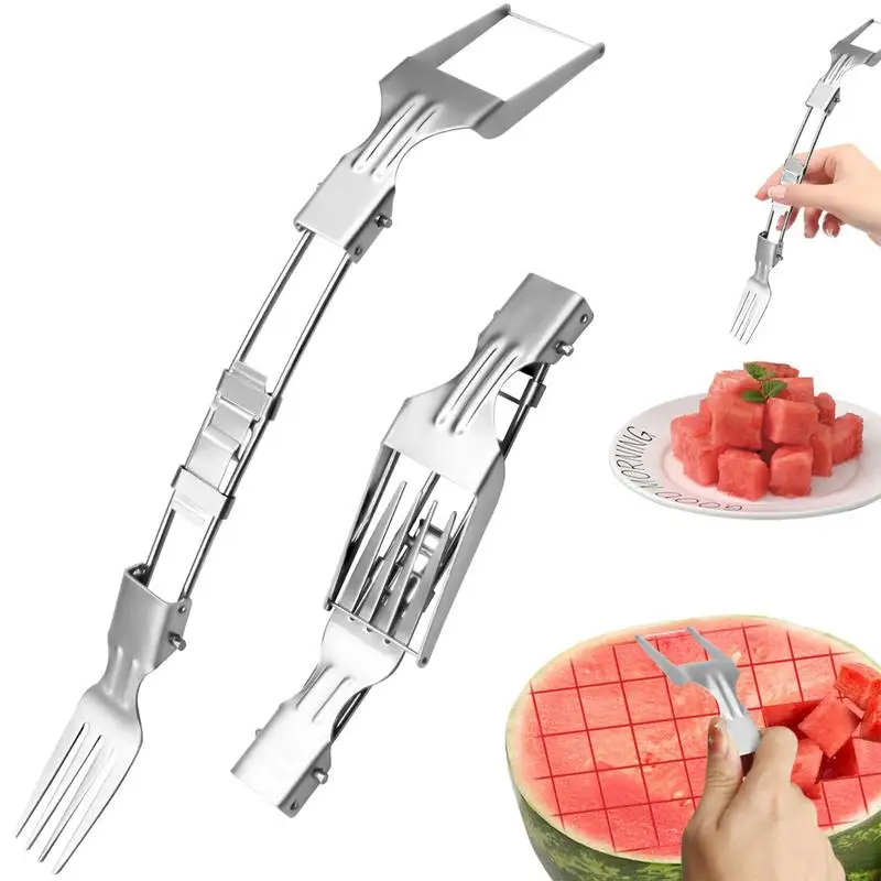 Stainless Steel 2-In-1 Watermelon Cutter Double Head Foldable Salad Fruit Slicer Cutter Tool For Home Kitchen Accessories