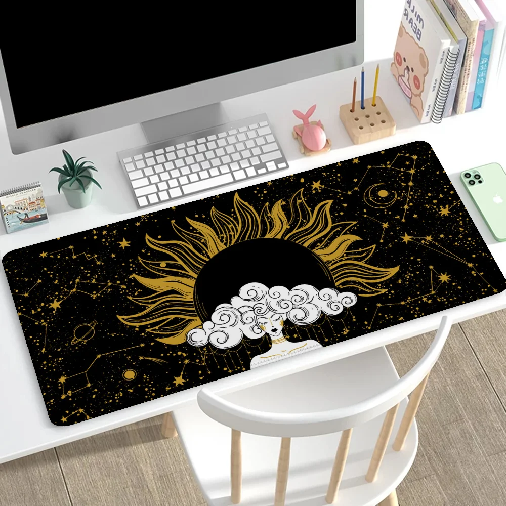 Golden Sun and Moon-alfombrilla de ratón grande para ordenador de escritorio, accesorio de oficina para Gaming, 900x400, Xxl