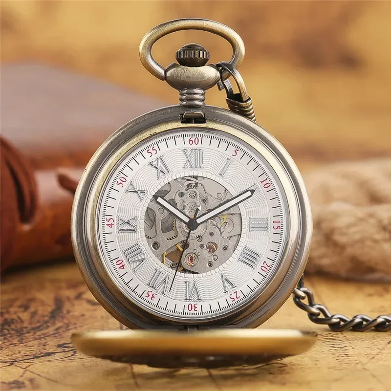 Steampunk Hollow Out Magpie Pocket Watch Unisex Skeleton Automatic Mechanical Watches Luminous Hands Fob Chain Pendant Clock