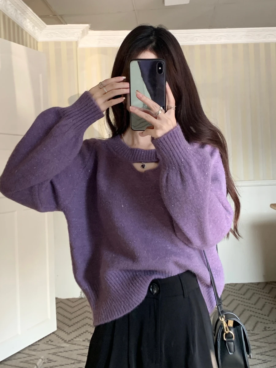 Suéter de punto grueso con diseño coreano de talla grande para mujer, top holgado adelgazante, a la moda para otoño e invierno