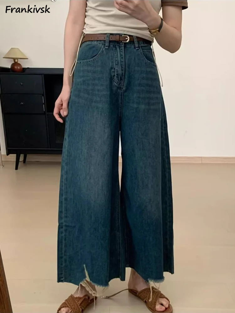 

Wide Leg Jeans Women Do Old Washed European Style Versatile Leisure Breathable Stylish Baggy Temperament Soft Cozy Bottoms Chic