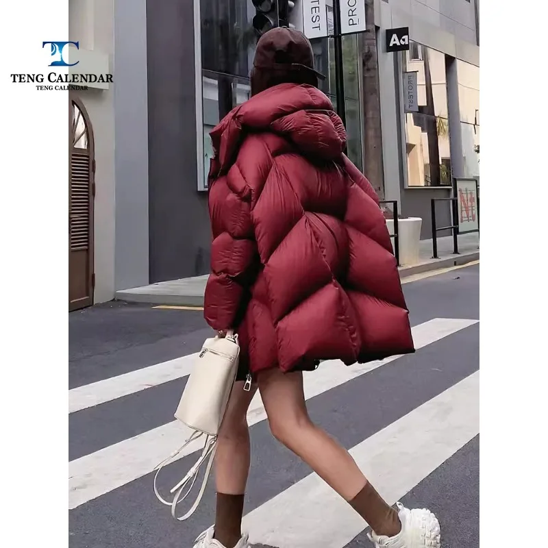 Fashionable High-end Red Down Jacket, Medium Length Loose Thick White Duck Down Jacket, 2024 Winter Women's New Style,