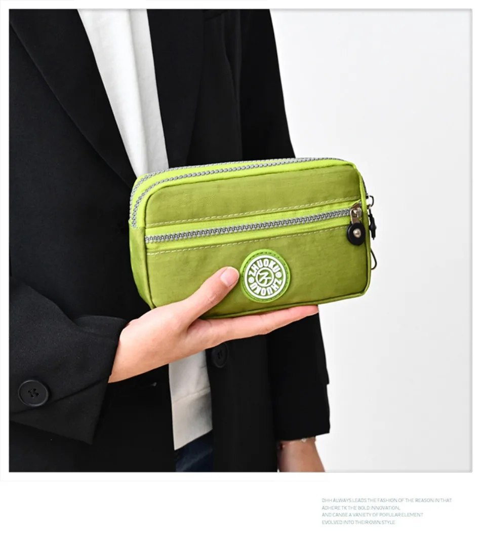 2026 New Clutch Women's Bag Three-Layer Zipper Mini Nylon Cloth Solid Color Mobile Phone Bag Coin Purse