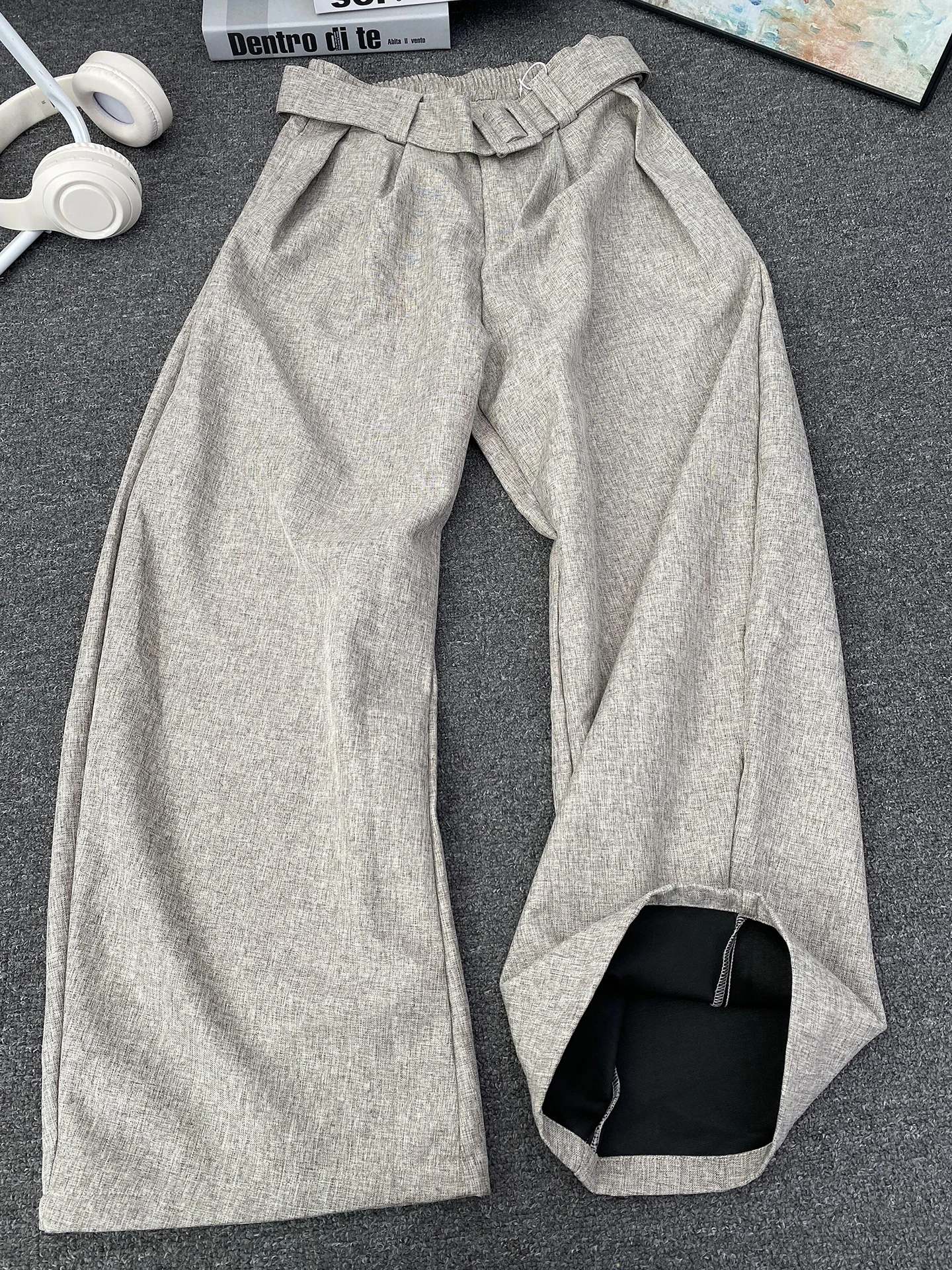 

Мужские брюки Oumulong с плиссировкой, прямые, осенние, в стиле Old Money, с поясом, свободные, повседневные, широкие штанины, молодежная мода