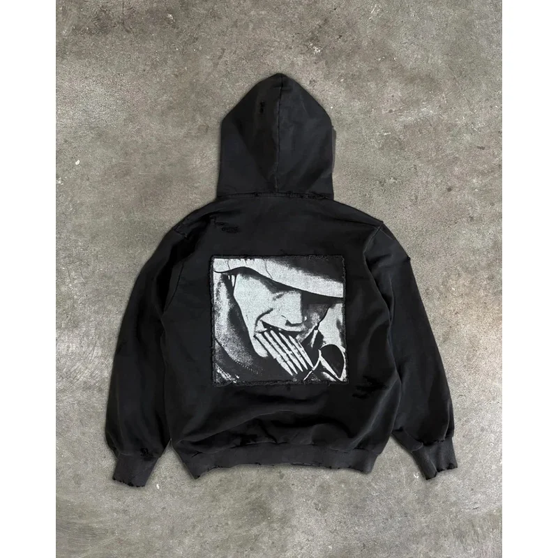 

Vintage Black Hip Hop Oversizeds Sweatshirts Niche Fashion Printed Design Versatile Long-Sleeves Y2k Harajuku Sweatshirts