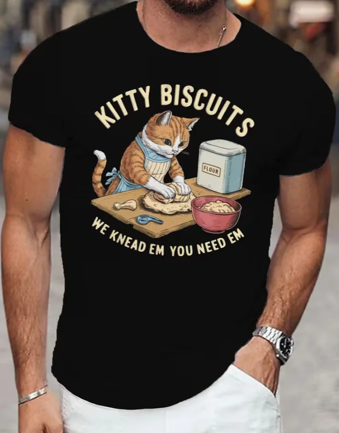 Herren 3D-T-Shirt mit Niedlichem Katzenmotiv, Kurzarm, Rundhalsausschnitt, Sommer-Neuheit, Streetwear, Alltägliches Casual-Oberteil, Herrenbekleidung – Detail 5