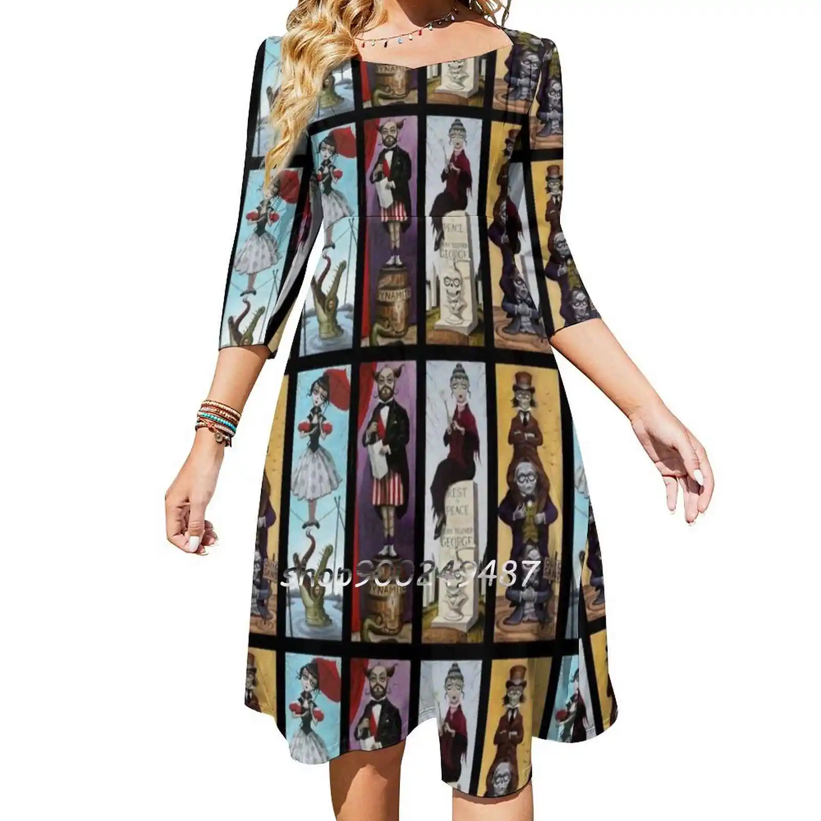 Stretching Portraits Square Neck Dress Sweet Summer Dress Women Elegant Halter Print Dress Dienzo Haunted Mansion Stretching