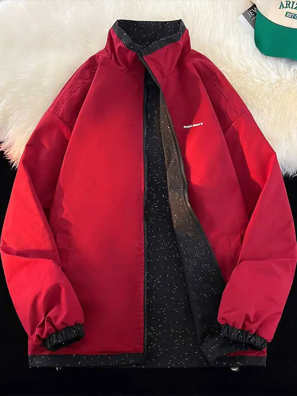 

2025 Early Autumn Trendy Men's Jaet Outdoor Thin Casual Stand Collar Double-Sided Wear Outerwear Stand Fit Polyester Fiber
