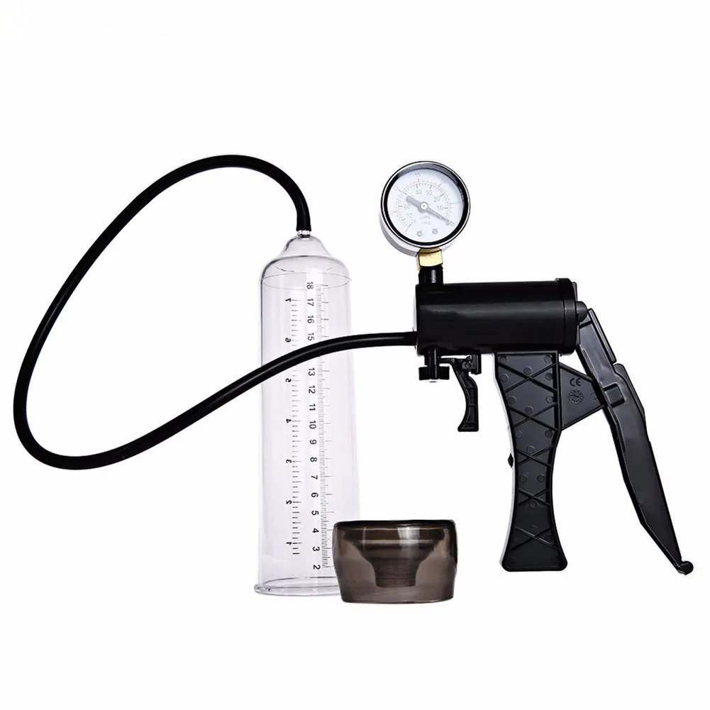Male Vacuum Pump with Pressure Gauge Clear Cylinder Manual Air Pump Extender Trainer Adult Toy Accessories