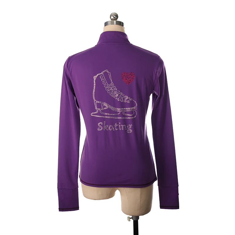 Ladies Children Adult Figure Skating Jacket Top Ice Skating Suit, Red Heart Ice Skate Pattern