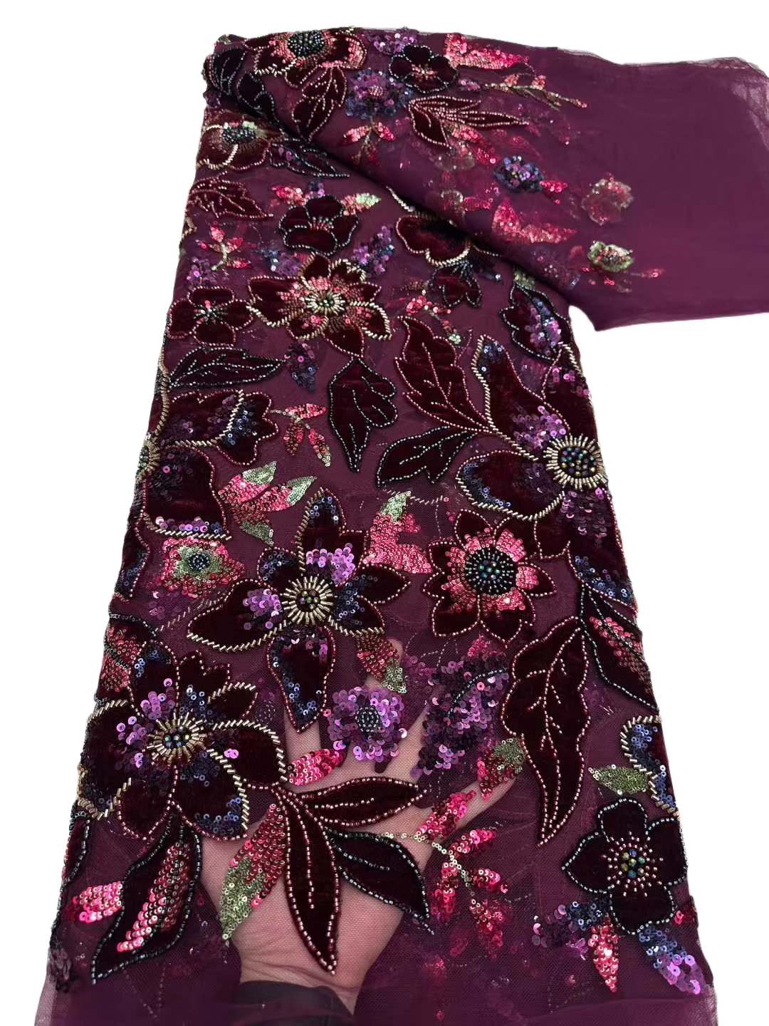 2026 Tela de terciopelo de algodón bordado suave con piedras para vestido de noche de boda Diseño sándwich delicado La mejor calidad U_Ge2893