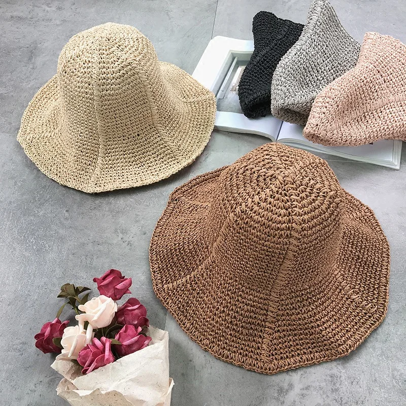 2022 Women\'s Summer Bucket Folding fashion stripe Straw Hat Panamas UV Protection Sun Visor Seaside Beach Hat Tide Summer Hats