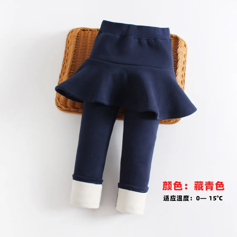 Winter Girls Legging Skirt Pant Kids Thick Warm Fake Pantskirt Children Plus Velvet Cotton Culottes Boot Cut 3-10 Years Clothes