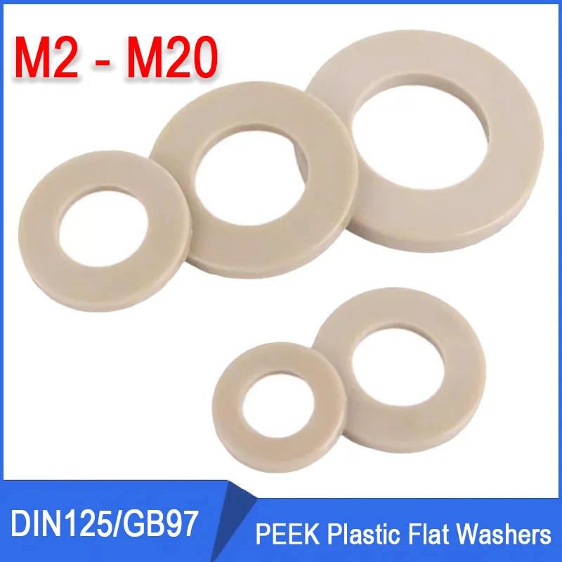 1/2/5Pcs PEEK Plastic Flat Washers High Temp Resistant Insulated Washers M2 M2.5 M3 M4 M5 M6 M8 M10 M12 M14 M16-M20