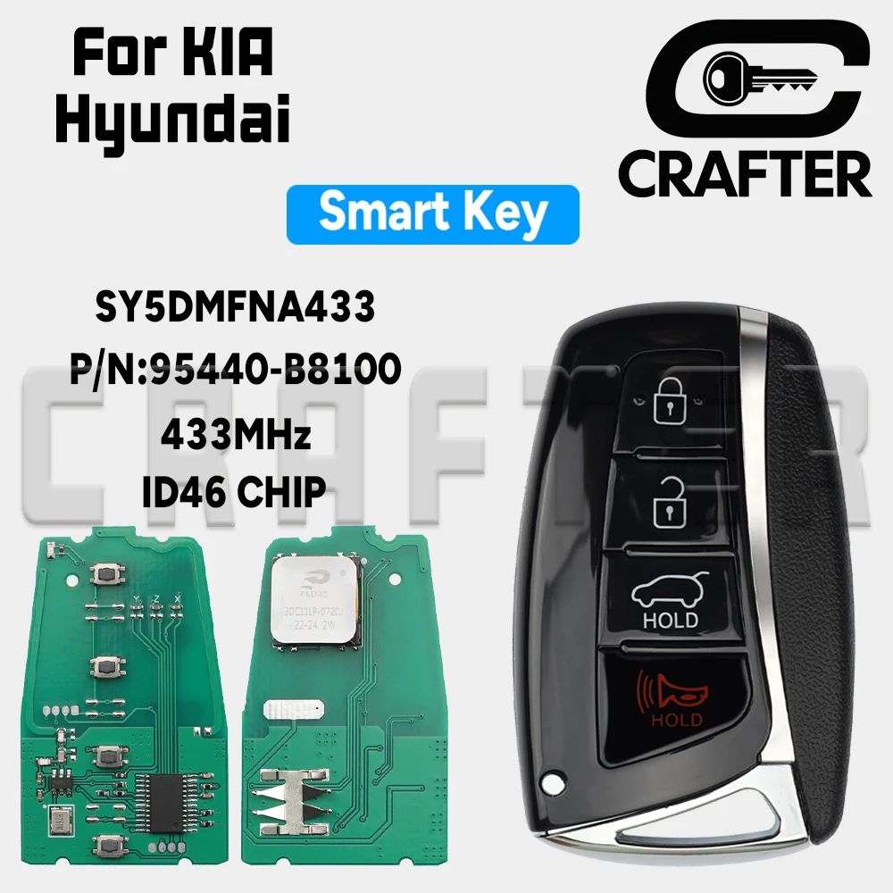 Key Crafters SY5DMFNA433 ID46 PCF7952 433MHz 95440-B8100 Smart Car Key For Hyundai Santa Fe Genesis Azera 2013-2018 Keyless Go