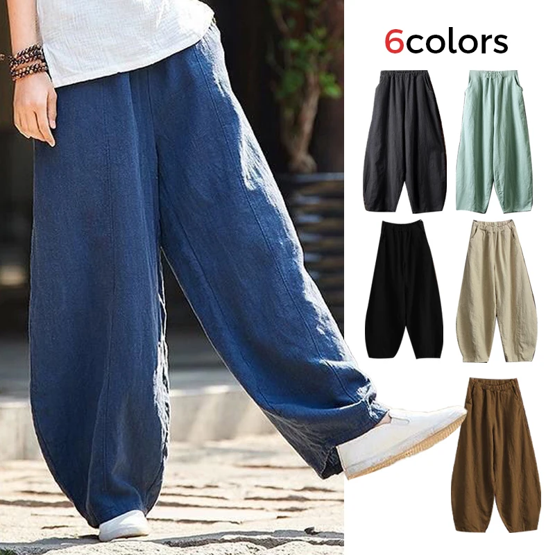 

Japan Style Cotton Linen Pants Harem Pants Women Loose Casual Long Bloomers Elegant Spring Autumn Meditation Oversized Trouser